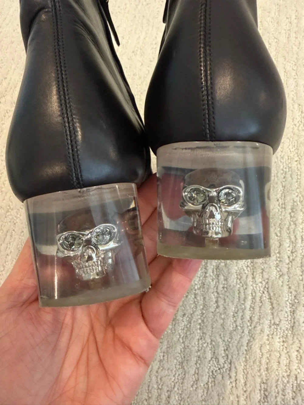 Alexander McQueen leather ankle boot with clear heel skull detail 37